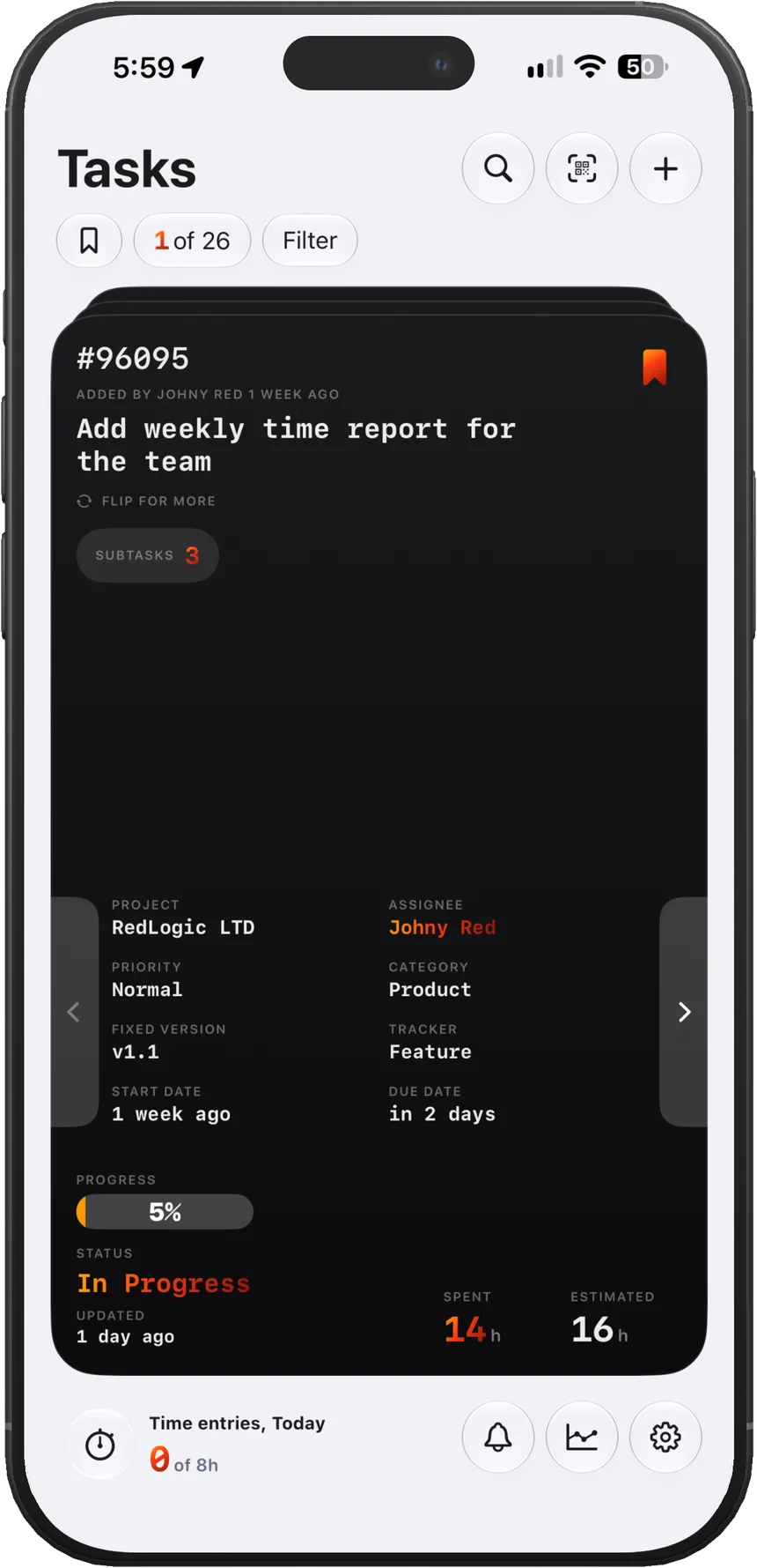 Main screen, light theme